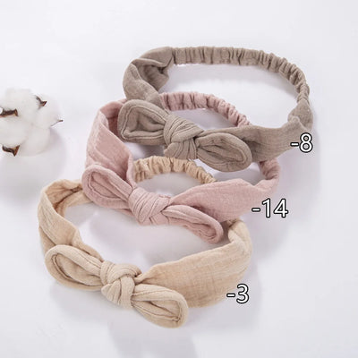 Solid Mulsin Cotton Baby Headbands For Infant Girls Stretchy Sweet Cute Hair Bows Elastic Hair Bands Kids Infant Headwear