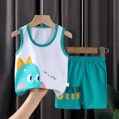 2PCS CHILDREN'S CLOTHING VEST SUIT SUMMER COTTON T-SHIRTS SHORTS BOYS GIRLS SLEEVELESS KIDS CLOTHES FOR BABY