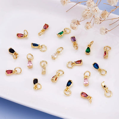 20pcs Small Brass Cubic Zirconia Charms with Jump Ring Real 18K Gold Plated Faceted Teardrop Pendants for Jewelry Making 8x3x3mm