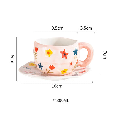 Creative Ceramic mug Hand-painted Flower Clouds Coffee Cup with Saucer Irregular Handmade Cup Breakfast Milk Tea Cups Gift Set
