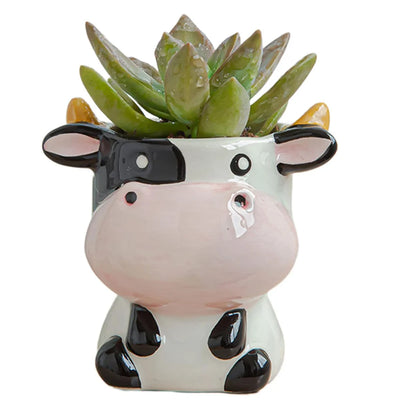 Cute Nordic Style Ceramic Animal Flower Pot Cartoon Zebra Sheep Cow Head Mini Pot Succulents Plants Bonsai Pots Home Decoration