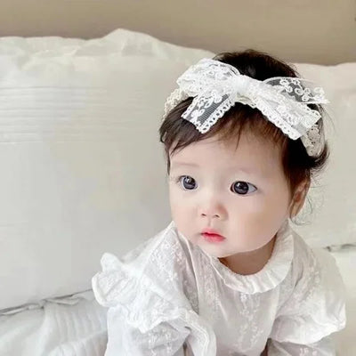 White Lace Bow Hair Bands Cute Elastic Headband Girl Korean Newborn Hair Bows Hairbands Babi Infant Kids Hair Accessories 머리띠