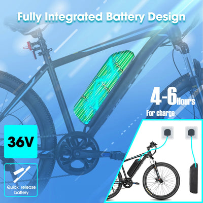 HILAND 500W 26” ELECTRIC MOUNTAIN BIKE – 36V REMOVABLE BATTERY, 20MPH, 7-SPEED SHIMANO, FRONT SUSPENSION, DISC BRAKES