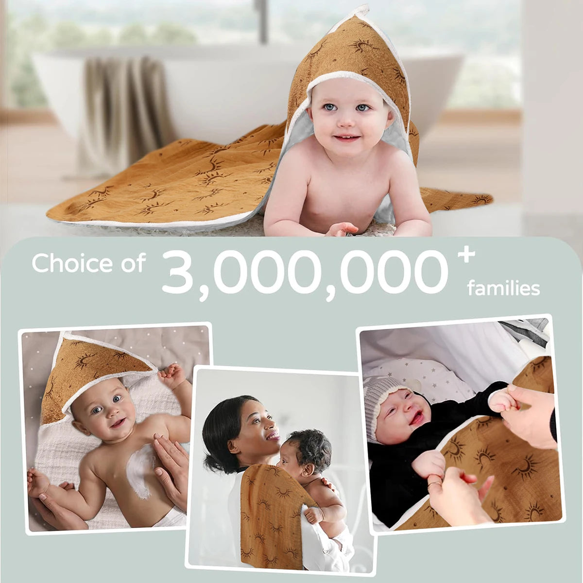 Elinfant Baby Bath Towels Soft Newborn Hooded Towel Blanket,100% Cotton Crepe Cloth Baby Bathrobe