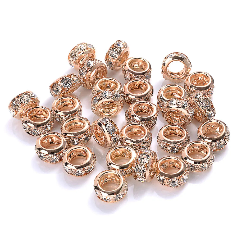 10-30pcs/lot Rhinestone Spacer Beads Round Gold Silver Metal Czech Crystal Beads for Jewelry Making DIY Bracelets Accessories