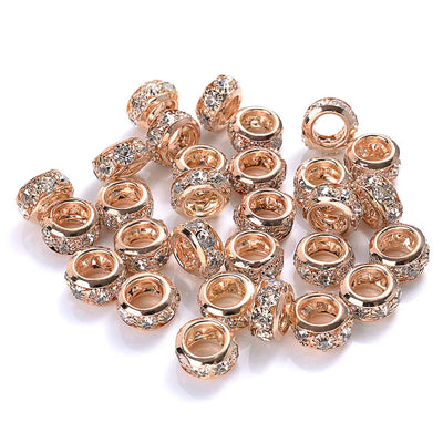 10-30pcs/lot Rhinestone Spacer Beads Round Gold Silver Metal Czech Crystal Beads for Jewelry Making DIY Bracelets Accessories
