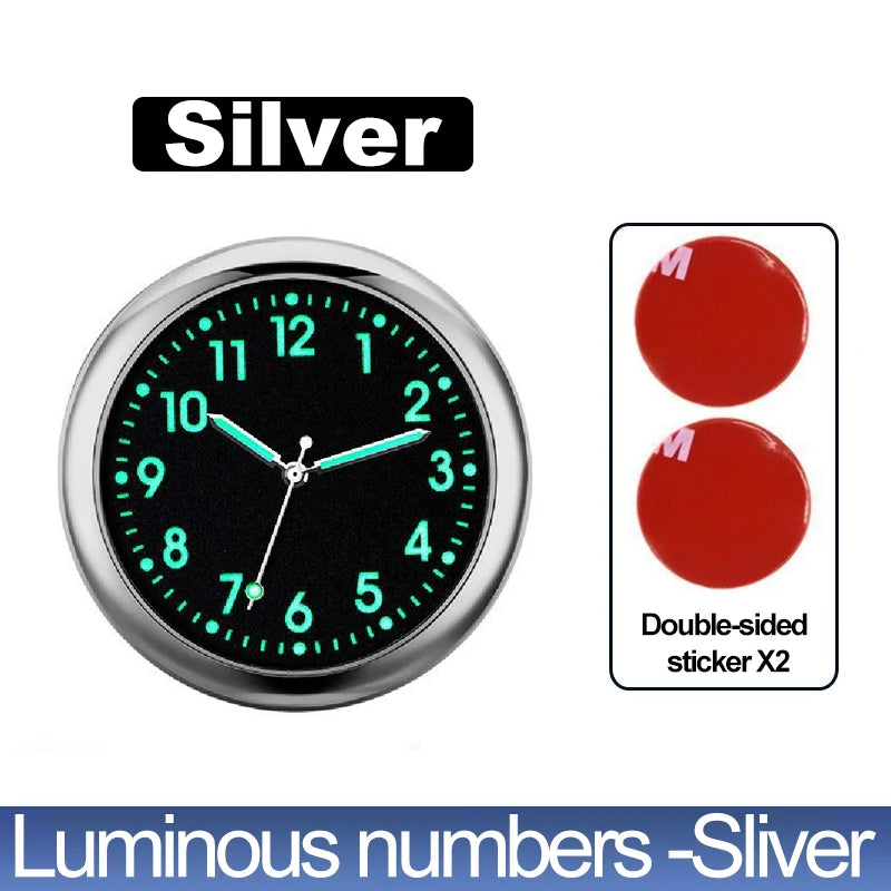 LUMINOUS MINI QUARTZ CAR CLOCK – STICK-ON DIGITAL WATCH ORNAMENT FOR AUTO INTERIOR