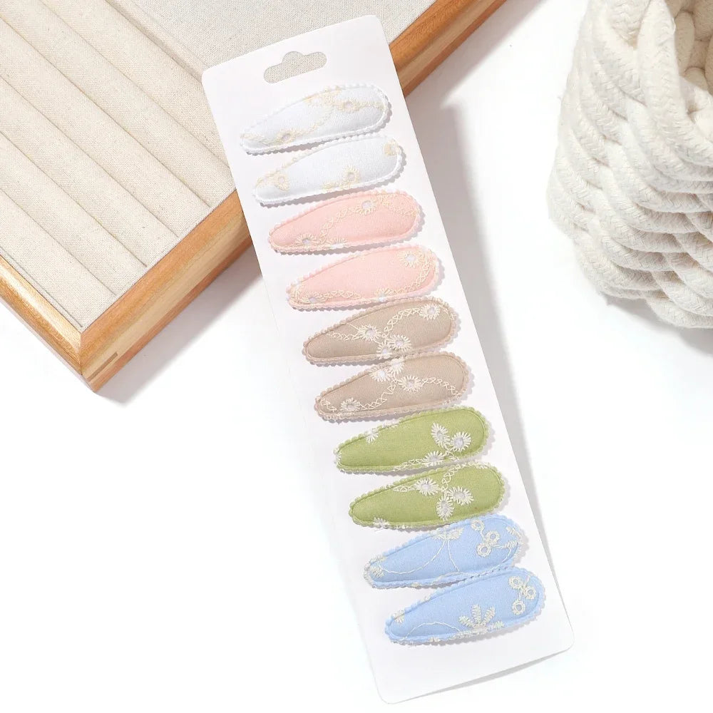 10Pcs/Lot Fresh Print Cotton Alloy Hair Clips for Kids Fabric Plaid BB Hairpins Girl Hairgripe Headwear Baby Hair Accessories
