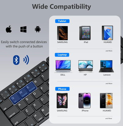 Mini Foldable Wireless Keyboard Ultra Slim Portable Bluetooth Keyboard Rechargeable Folding Keyboard for Windows Android IOS