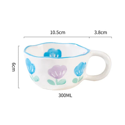 Ceramic Mug with Rabbit Handle Spoon Hand-shaped Irregular Coffee Milk Tea Cup Breakfast Oatmeal Cup Drinkware Kitchen Cup