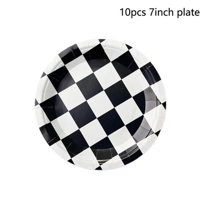 Racing Car Theme 3-Tier Round Cardboard Cupcake Stand  Cars Birthday Party Tablecloth Black and White Checkered Decor Supplies