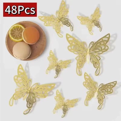 12/48Pcs Fashion 3D Butterfly Creative DIY  Wall Sticker Modern Wall Art Home Bedroom Room Decorative Butterflies  DIY Gift