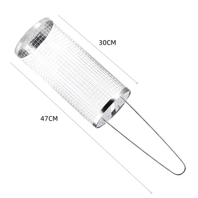 30*9.5*9.5cm Stainless Steel BBQ Basket Outdoor Rotary Wire Mesh Grill Camping Barbecue Cookware For Meat Fish Vegetables