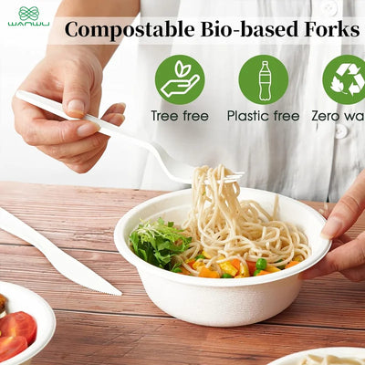 50-pack, 7-inch biodegradable disposable cutlery fork, heavy-duty bio-based CPLA cutlery for parties, barbecues and picnics