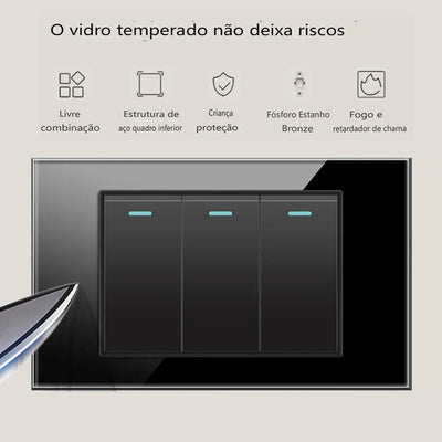 Shawader Electric Power Wall Switch Brazil US Mexico Glass Panel 118 Jack Three Position Outlet Home Office Kitchen 1/2/3/4Gang
