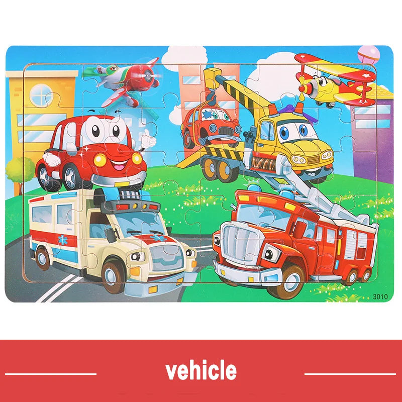 Wooden Jigsaw 3d Puzzle Kids Cartoon Animal Vehicle Puzzles Game Baby Early Learning Educational Toys parenting skill