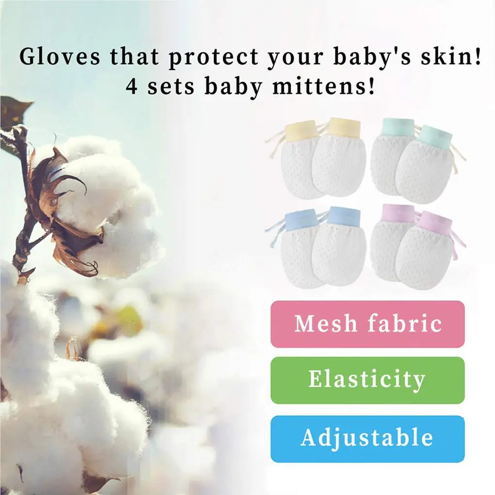 4 PAIRS NYLON BABY GLOVES ANTI-SCRATCHING KIDS ACCESSORIES ANTI-GRASPING SCRATCH MITTENS HAND-GUARD SUPPLIES
