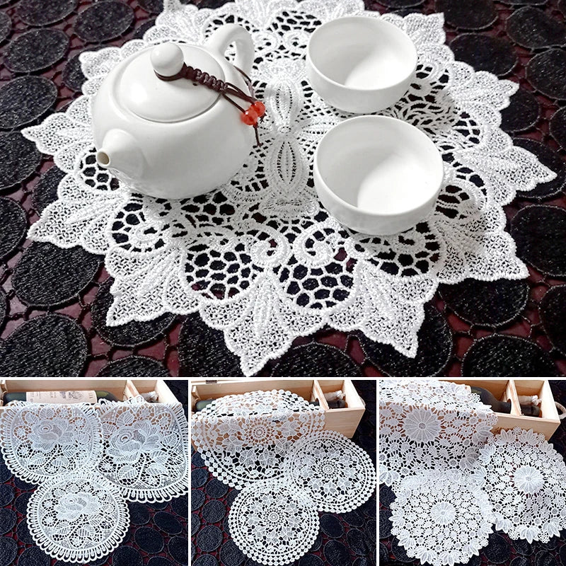 1PC White Round Lace Embroidery Placemat Table Cloth Coffee Coasters Napkin Kitchen Table Lace Crochet Tea Coffee Pads Mats
