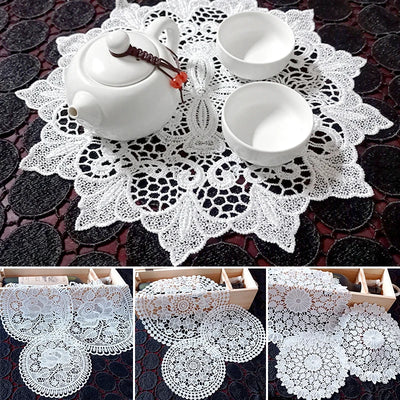 1PC White Round Lace Embroidery Placemat Table Cloth Coffee Coasters Napkin Kitchen Table Lace Crochet Tea Coffee Pads Mats