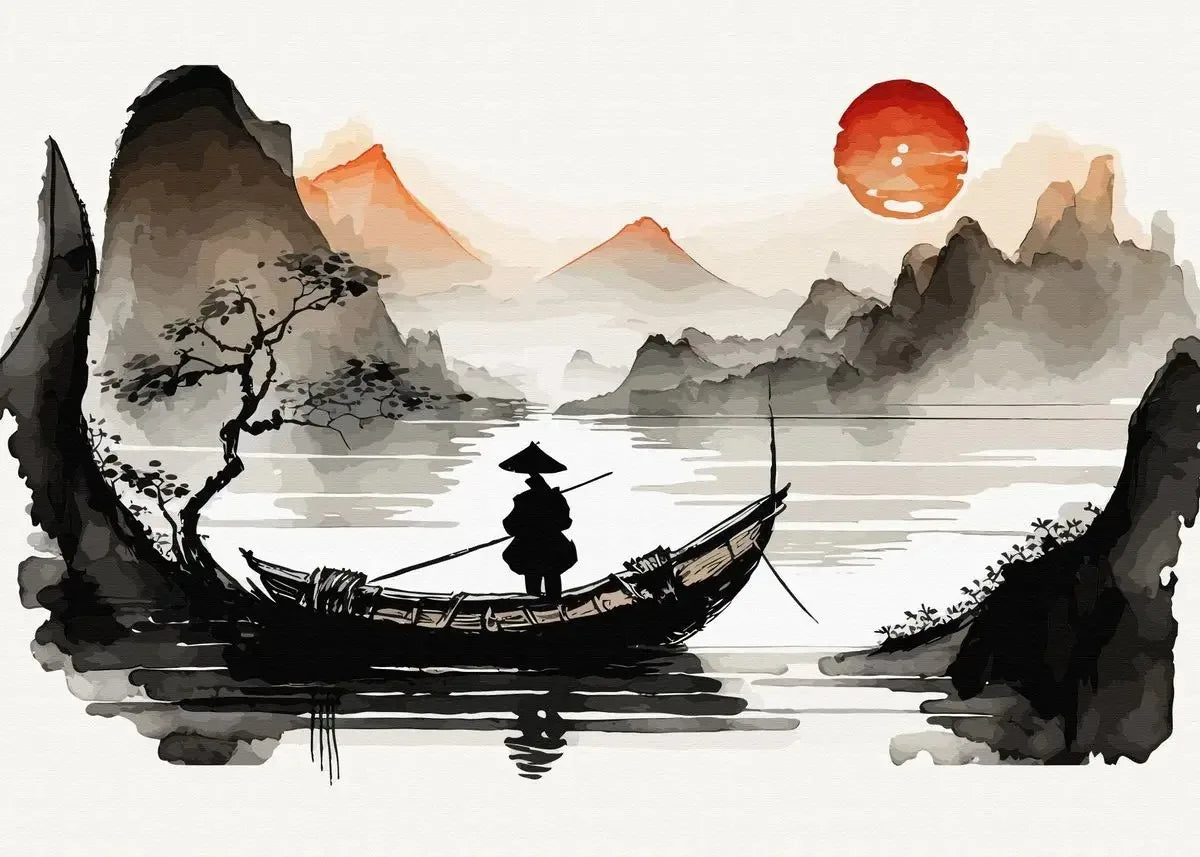 Chinese Landscape Birds Forest Mountain River Koi Carp Fish Ink Art Poster Canvas Painting Wall Art Prints Picture Home Decor