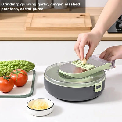 Stainless Steel Kitchen Gadget Multi-purpose Vegetable Chopper with Stainless Steel Blades Draining Container 14-in-1 for Fruits