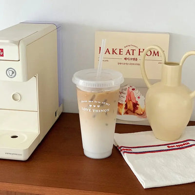 Water Bottle for Coffee Juice Milk Tea Plastic Cold Cups with Lid Straw Portable Reusable Drinking Tools Drinkware