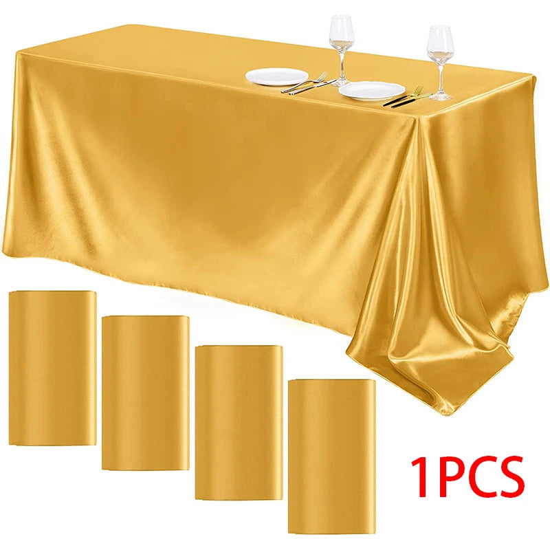 Solid Color Satin Tablecloth Table Cover Overlay Birthday Wedding Banquet Restaurant Festival Party Table Cloth Decoration