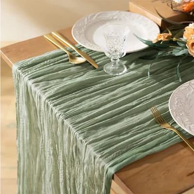 Semi-Sheer Table Runner Vintage Cheesecloth Gauze Table Setting  Wedding Dining Party Christmas Banquets Arches Cake Decortion