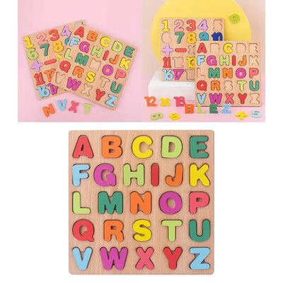 Montessori Wooden Puzzle 3D Alphabet Letters Number Matching Game Baby Kids Toys Education Learning Toy for Children 2 to 4 Year
