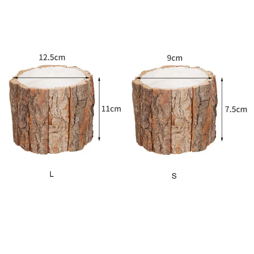 Creative Wooden Succulent Flowerpot DIY Desktop Storage Pen Container Pastoral Style Gardening Bark Flower Pot