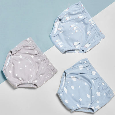 3PCS BABY COTTON TRAINING PANTS 6-LAYER WATERPROOF REUSABLE CLOTH DIAPERS FOR TODDLERS