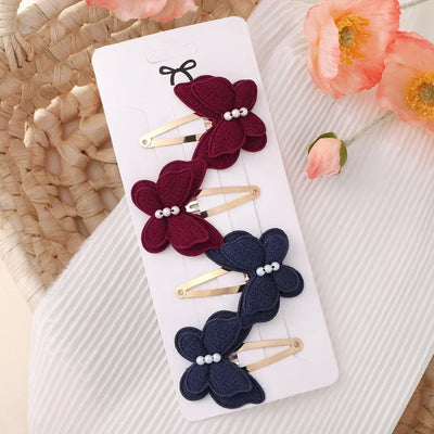 4Pcs/set Butterfly Hair Clip Set for Girls Double Layered Bow Cute Bangs Hair Pin Cotton Safe Kids Baby Hair Accessories Set