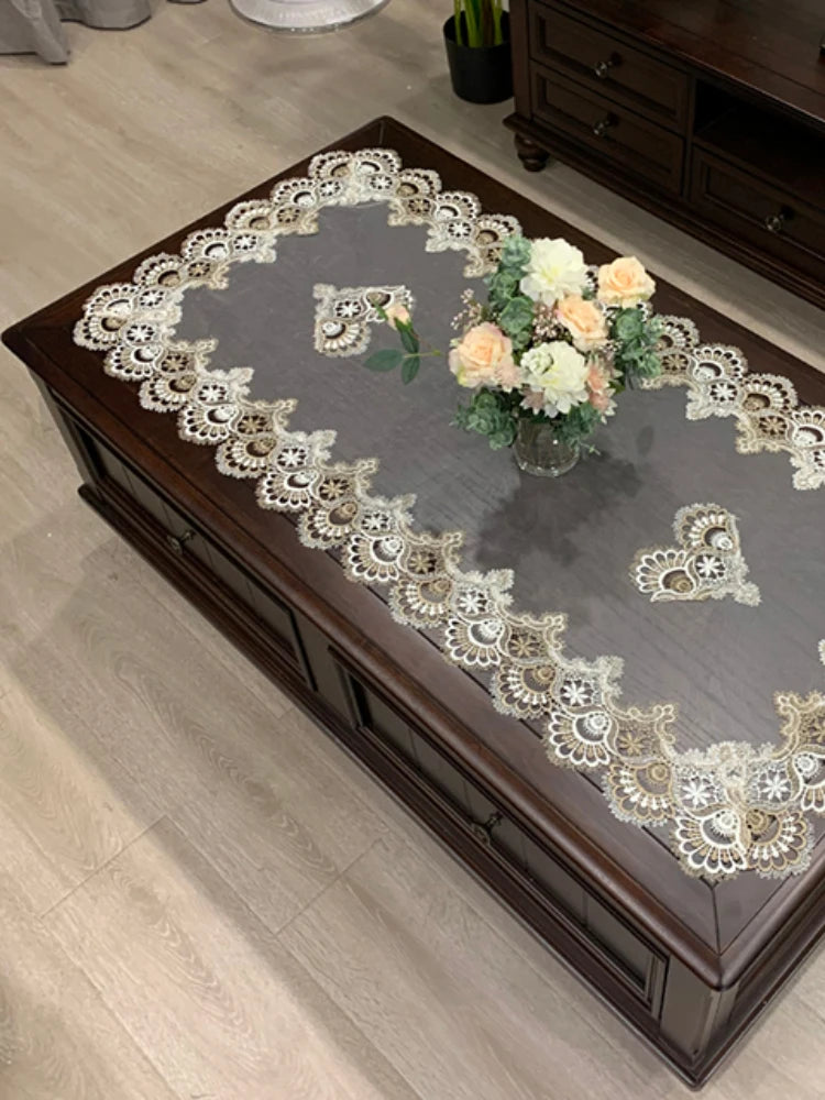 Tablecloth Rectangle Table Cloth European Embroidered Coffee Table Cover Table Western Tea flower Solid Color Fabric Lace Book