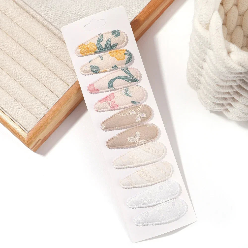 10Pcs/Lot Fresh Print Cotton Alloy Hair Clips for Kids Fabric Plaid BB Hairpins Girl Hairgripe Headwear Baby Hair Accessories