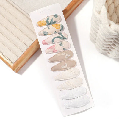 10Pcs/Lot Fresh Print Cotton Alloy Hair Clips for Kids Fabric Plaid BB Hairpins Girl Hairgripe Headwear Baby Hair Accessories