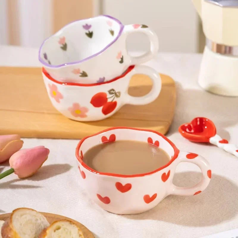 Ceramic Mug with Rabbit Handle Spoon Hand-shaped Irregular Coffee Milk Tea Cup Breakfast Oatmeal Cup Drinkware Kitchen Cup