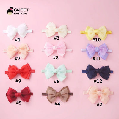 Baby Gauze Bow Headband Kawaii Princess Solid Color Bowknot Hair Band For Newborn Girls Soft Elastic Children's Hair Accessories