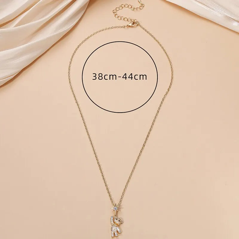 Obega Lovely Bear Necklaces for Women Cubic Zircon Inlaid Golden Neck Chain Female Necklaces Cute Jewelry Pendant