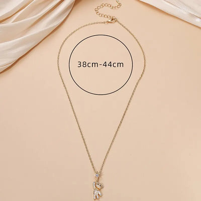 Obega Lovely Bear Necklaces for Women Cubic Zircon Inlaid Golden Neck Chain Female Necklaces Cute Jewelry Pendant