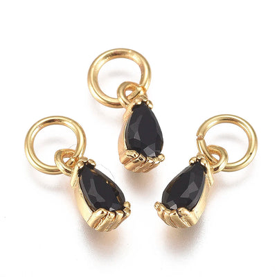 20pcs Small Brass Cubic Zirconia Charms with Jump Ring Real 18K Gold Plated Faceted Teardrop Pendants for Jewelry Making 8x3x3mm