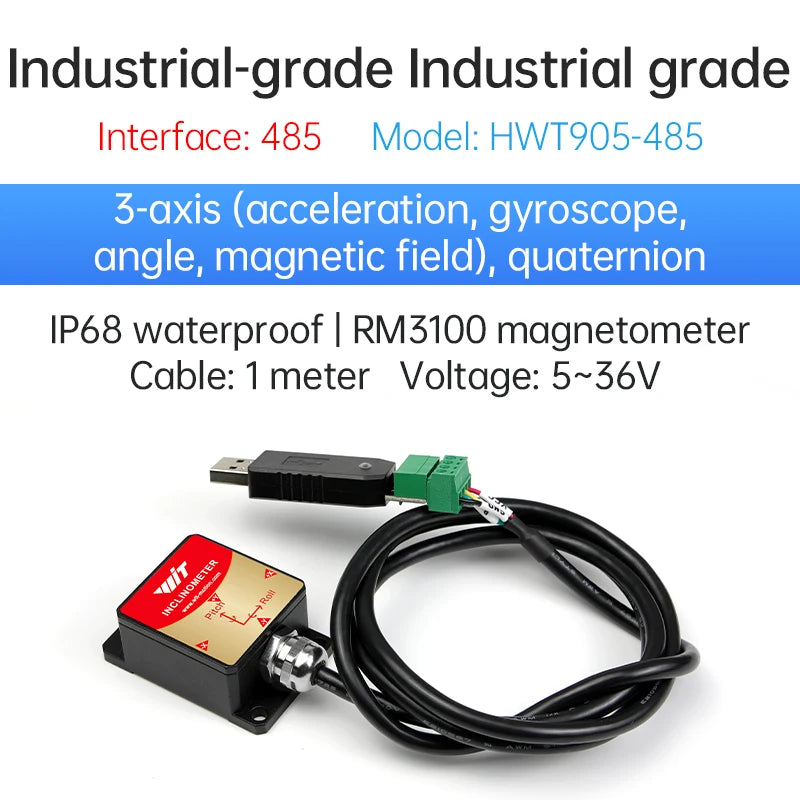 WitMotion HWT9053 AHRS 3-Axis Acceleration+Gyro+Euler Point+Mag filed, built in MMC3630 Mag filed chip and  IP67 Waterproof
