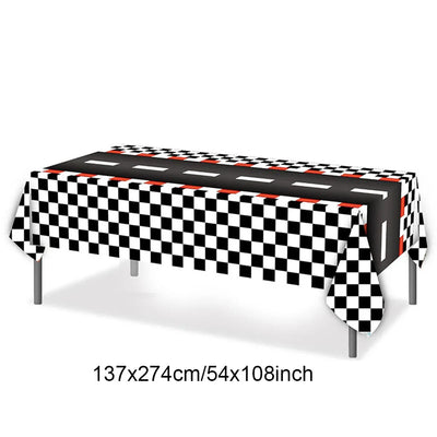 Racing Car Theme 3-Tier Round Cardboard Cupcake Stand  Cars Birthday Party Tablecloth Black and White Checkered Decor Supplies