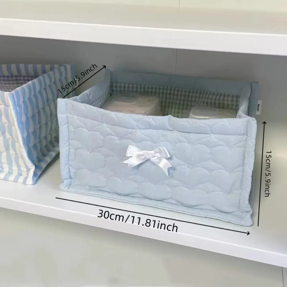 Ins Square Storage Basket Flower Cotton Sorting Basket Stripe Lace Desktop Box Home Supplies