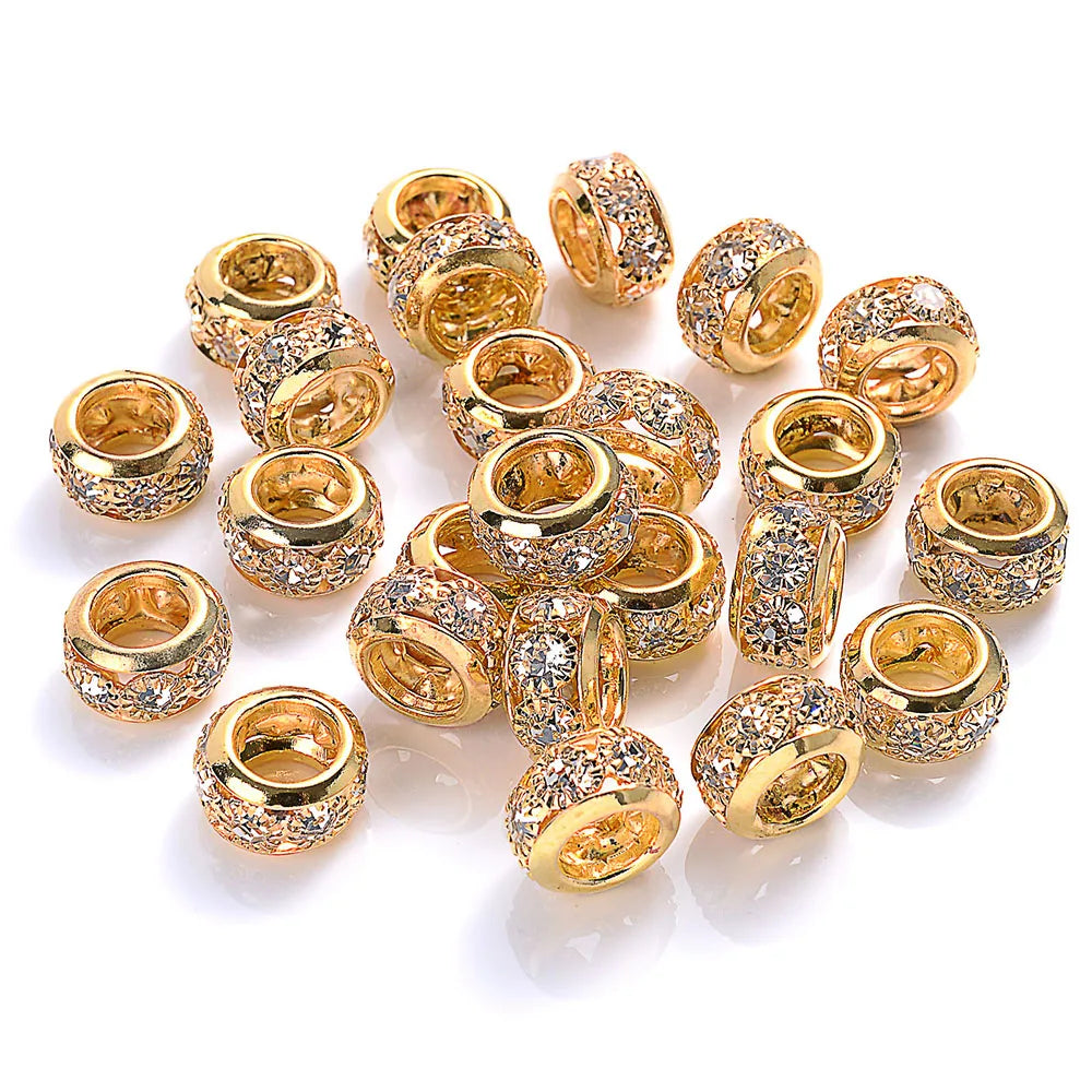 10-30pcs/lot Rhinestone Spacer Beads Round Gold Silver Metal Czech Crystal Beads for Jewelry Making DIY Bracelets Accessories