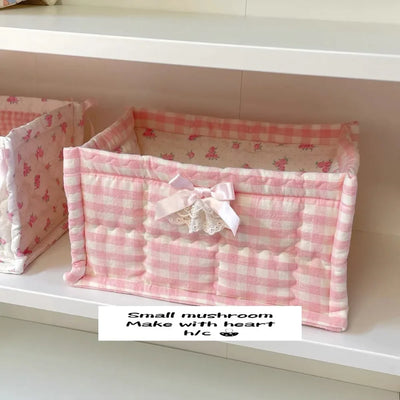 Ins Square Storage Basket Flower Cotton Sorting Basket Stripe Lace Desktop Box Home Supplies
