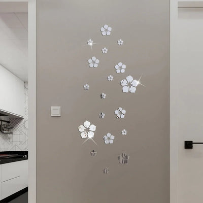 18Pcs 3D Acrylic Flower Mirror Wall Stickers Self Adhesive Art Flower Sticker Decals For Home Bedroom Living Room Decor