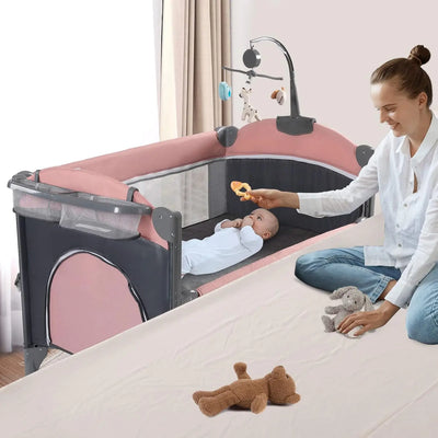 5 In 1 Baby Crib,Baby Bassinet, Bedside Cribs, Pack And Play With Bassinet And Changing Table, Portable Travel Baby Bassinet