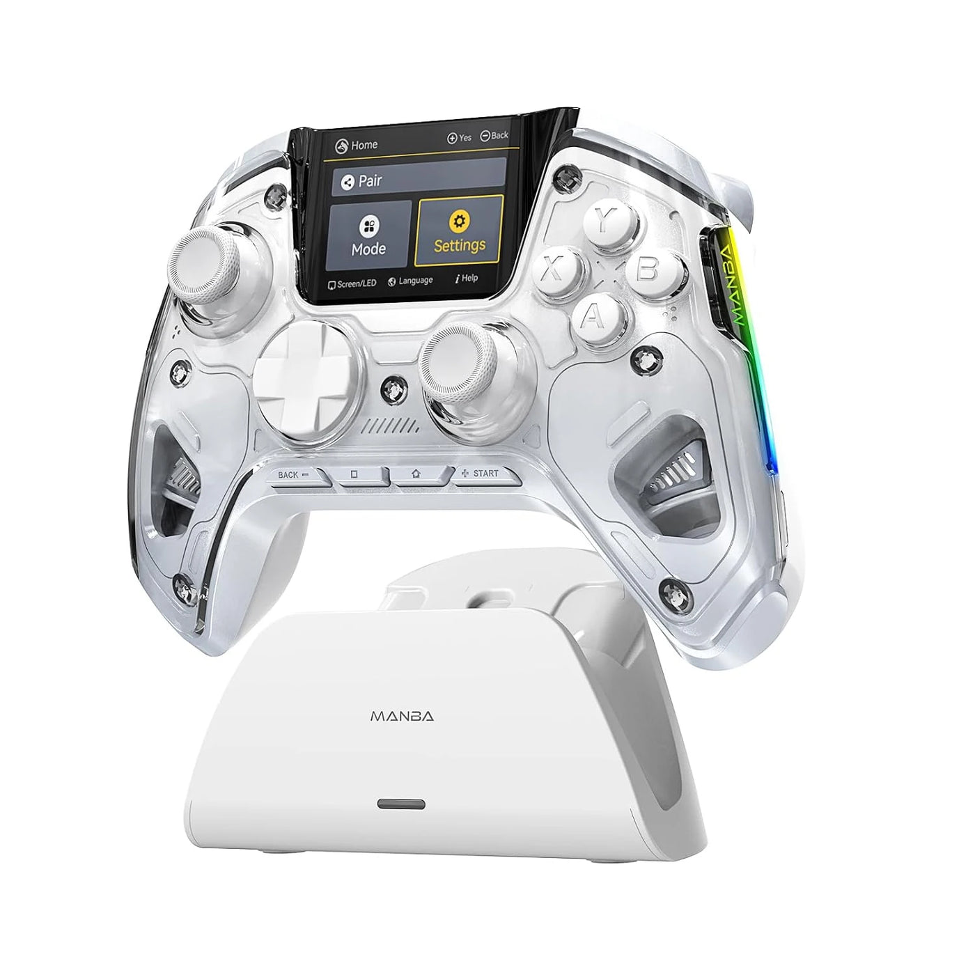 Screen Interactive Wireless Gaming Controller for iOS/Android/Switch/PC  Hall Effect Stick RGB Light 1800mAh with Charging Dock