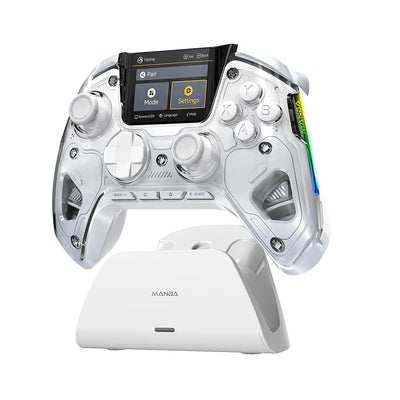 Screen Interactive Wireless Gaming Controller for iOS/Android/Switch/PC  Hall Effect Stick RGB Light 1800mAh with Charging Dock