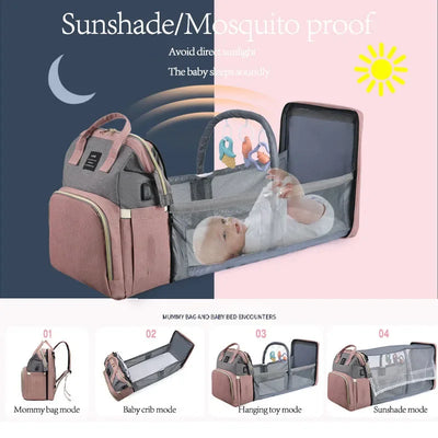 Mommy Bag Mosquito-Proof Multi-Functional Folding Crib Bottle Bag Travel Large-Capacity Dry And Wet Separation Mother Baby Bag